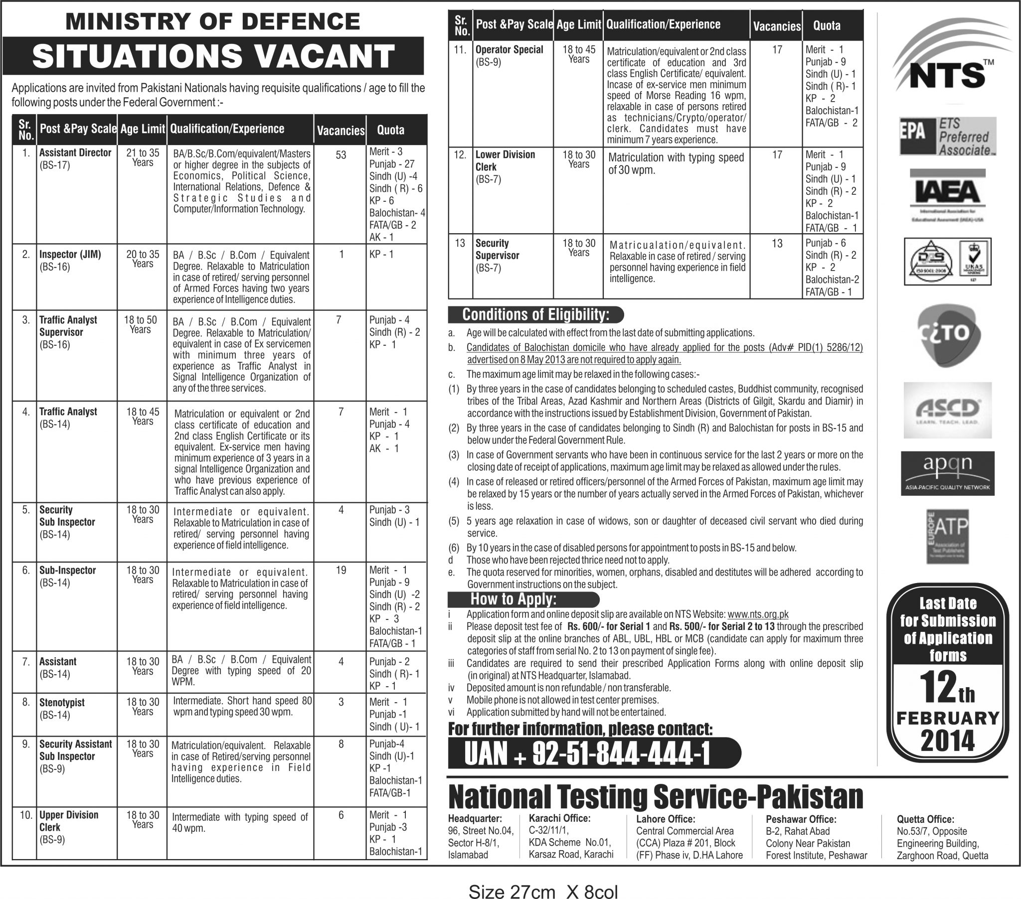 Ministry of Defence NTS Test Result 2024 MOD Staff Jobs Test Result 2024 Online Announced