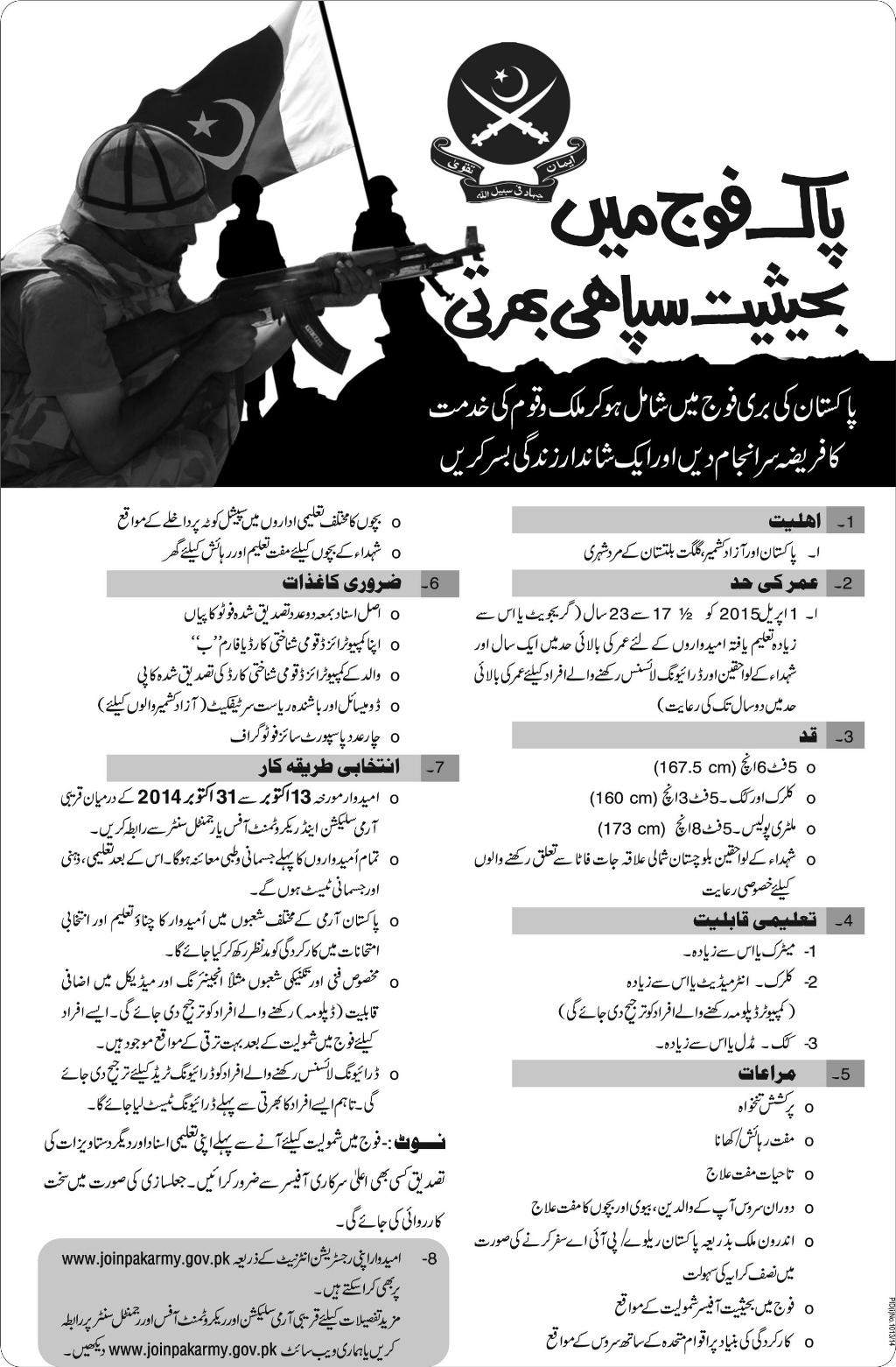 Join Pakistan Army As Commissioned Officer, Soldier, Clerk, Driver, Cook & Military Police 2024-15