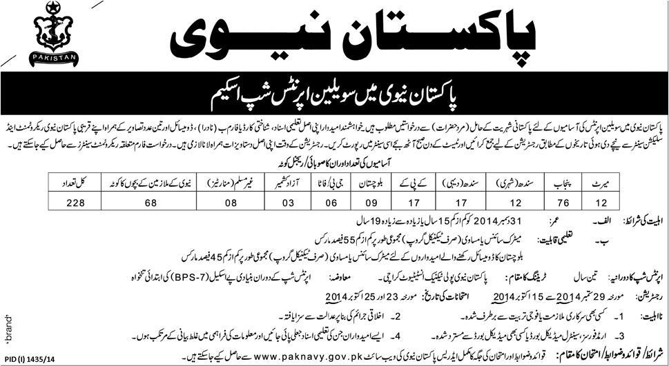 Pakistan Navy Civilian Apprenticeship Scheme 2024 Eligibility Criteria Application Form Selected Candidates List