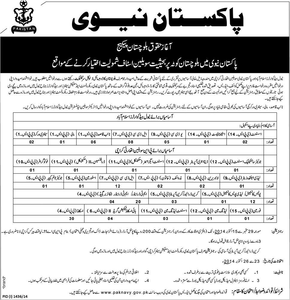 Pakistan Navy Civilian Staff Jobs 2024 Aghaz-e-Haqooq Balochistan Package Registration Form