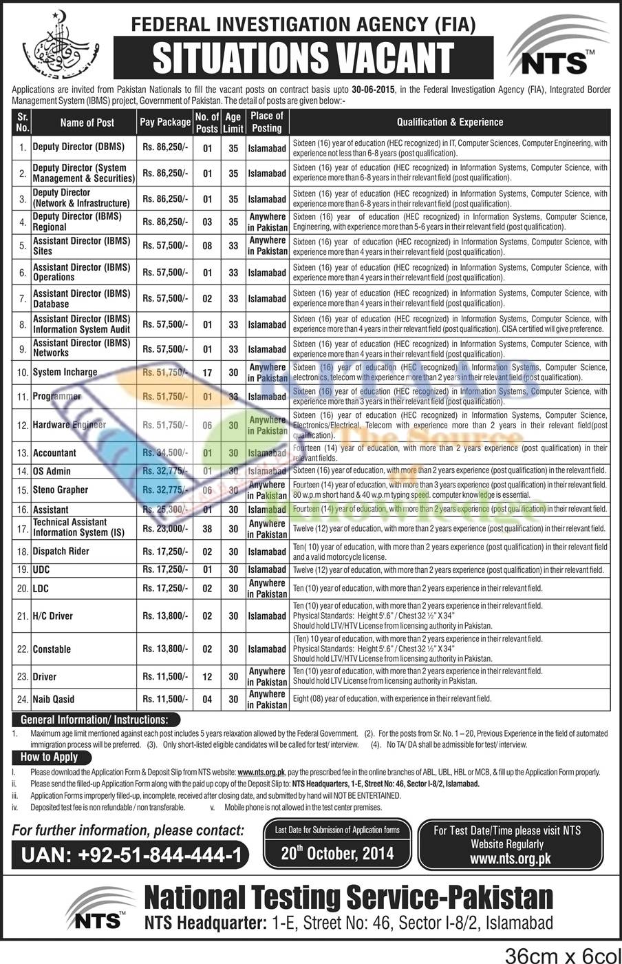 FIA IBMS Jobs 2024 NTS Test Application Form Eligibility Criteria Registration How to Apply