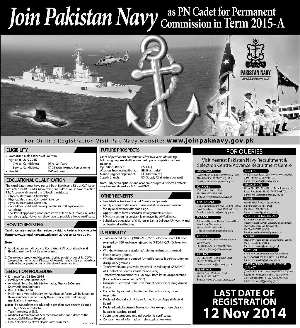 Join Pakistan Navy As A PN Cadet for Permanent Commission in Term 2024-A Eligibility Criteria Application Form Last Date.