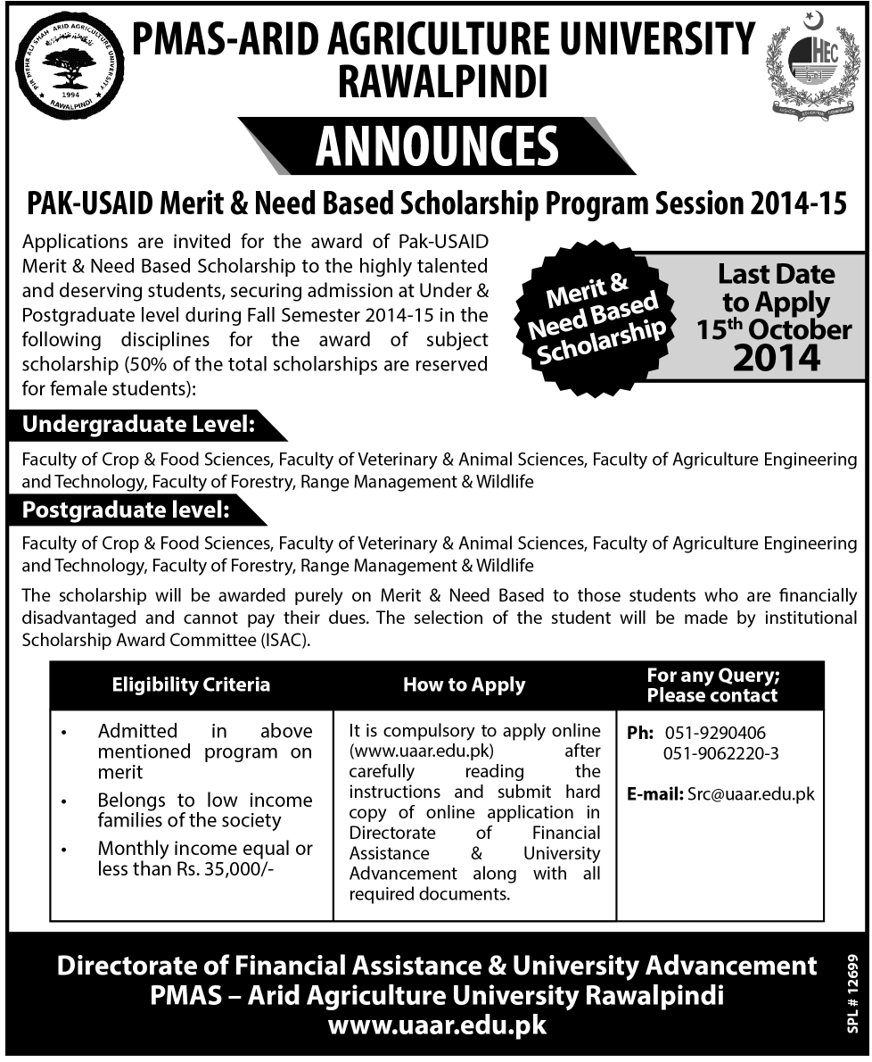 PAK-USAID Scholarships 2024 PMAS ARID Agriculture University Rawalpindi