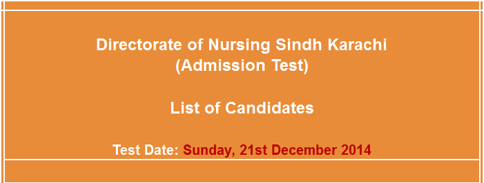 Directorate of Nursing Sindh Karachi Admission NTS Test Answer Key Result Online