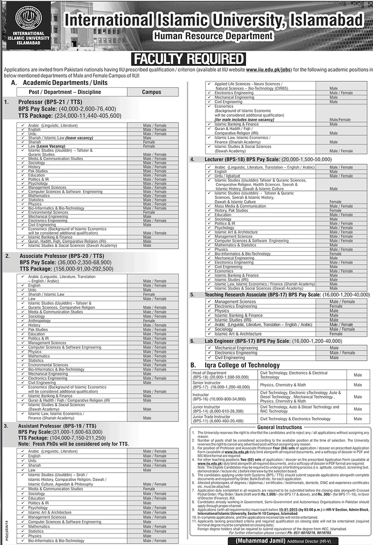 International Islamic University Islamabad IIUI Jobs 2024 Application Form Eligibility Criteria Last Date