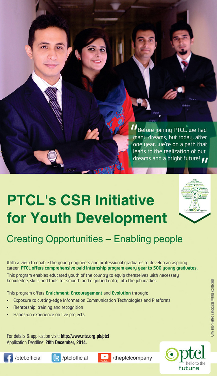 PTCL One-Year Internship Program 2024 NTS Test Application Form Eligibility Last Date