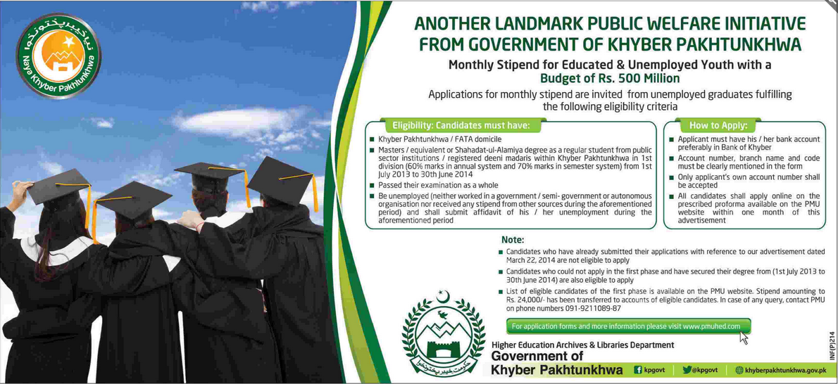 KPK MSYU Public Welfare Monthly Stipend Program for Educated Unemployed Youth Eligibility How To Apply Last Dates