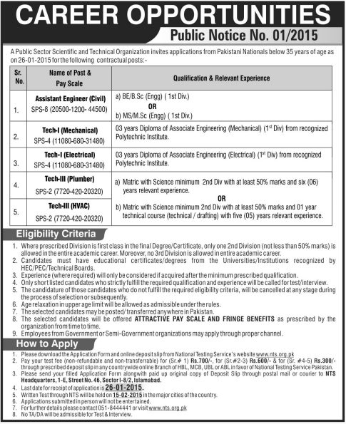 Public Sector Scientific and Technical Organization Jobs 2024 NTS Test Answer Key Result