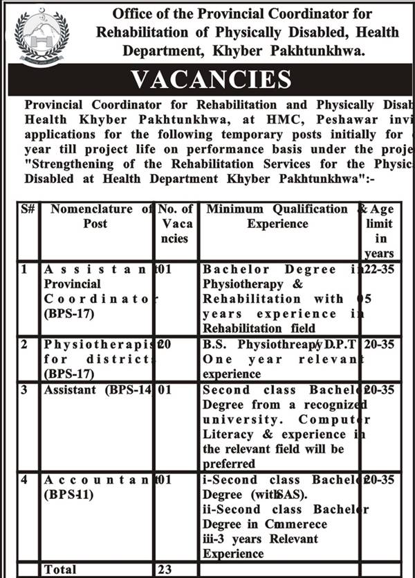 HMC, Peshawar Jobs 2024 NTS Test Answer Key Result Rehabilitation Services for Physically Disabled Health Office