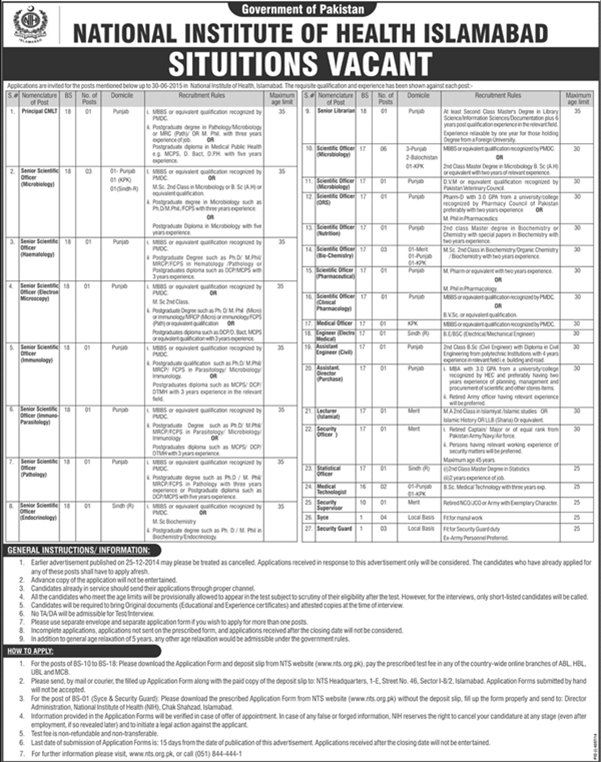 National Institute of Health Islamabad Jobs 2024 How to Apply Instruction Application Form