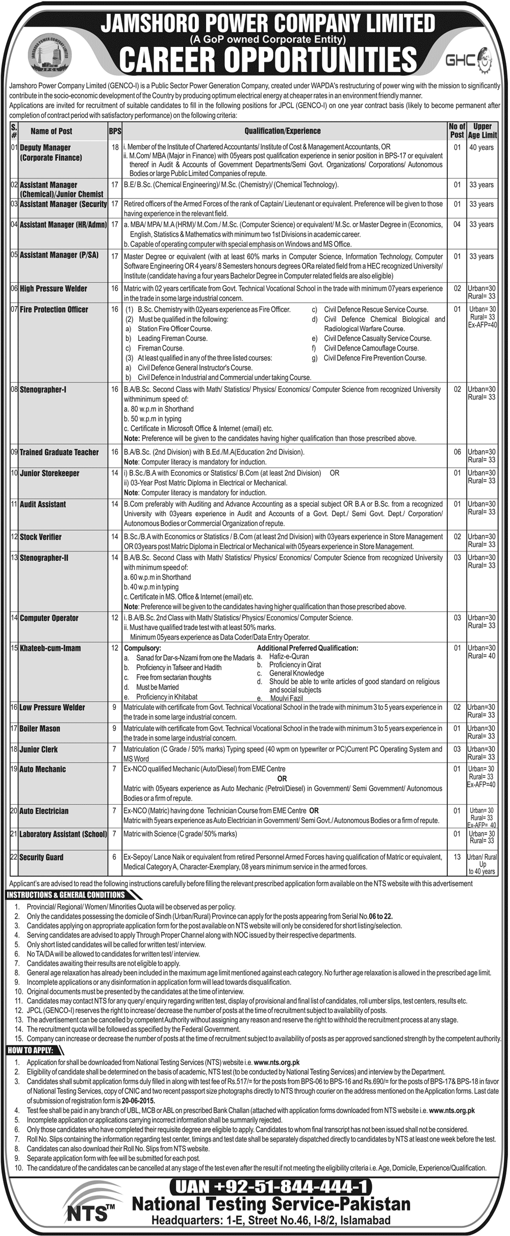 Jamshoro Power Company Jobs 2024 JPCL How to Apply General Instruction Condition Form