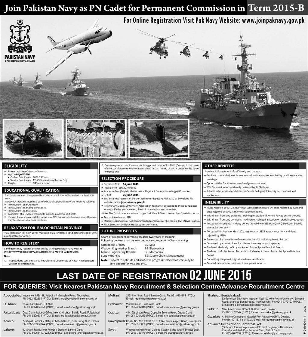 Join Pakistan Navy 2024-B As A PN Cadet Permanent Commission Online Apply Eligibility Criteria