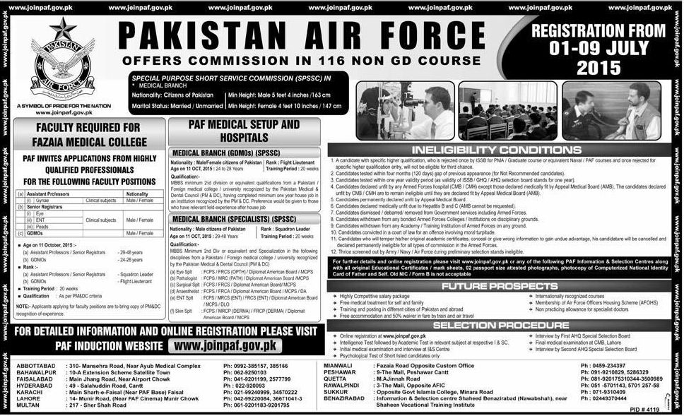 Pakistan Air Force Jobs 2024 Commission 116 Non GD Course Online Registration Eligibility/Non-Eligibility