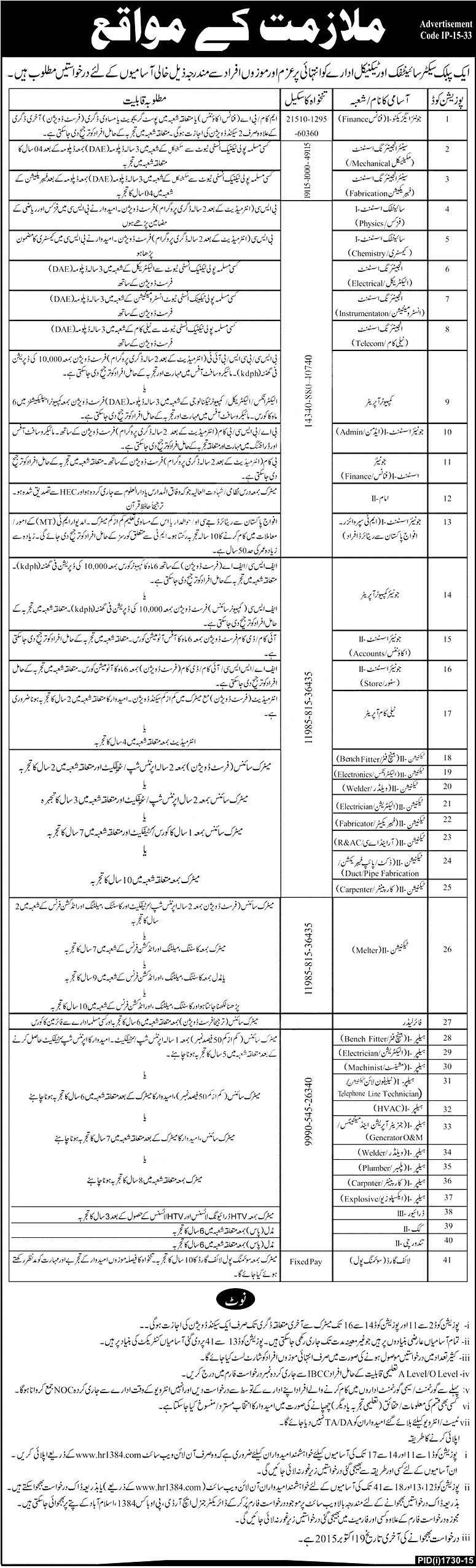 Public Sector Scientific and Technical Department Pakistan Jobs 2024 Application Form Last Date Interviews / Written Test