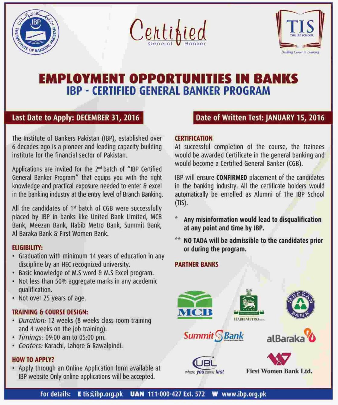 TIS IBP Certified General Banker Program 2024 Online Application Form Eligibility Date How to Apply