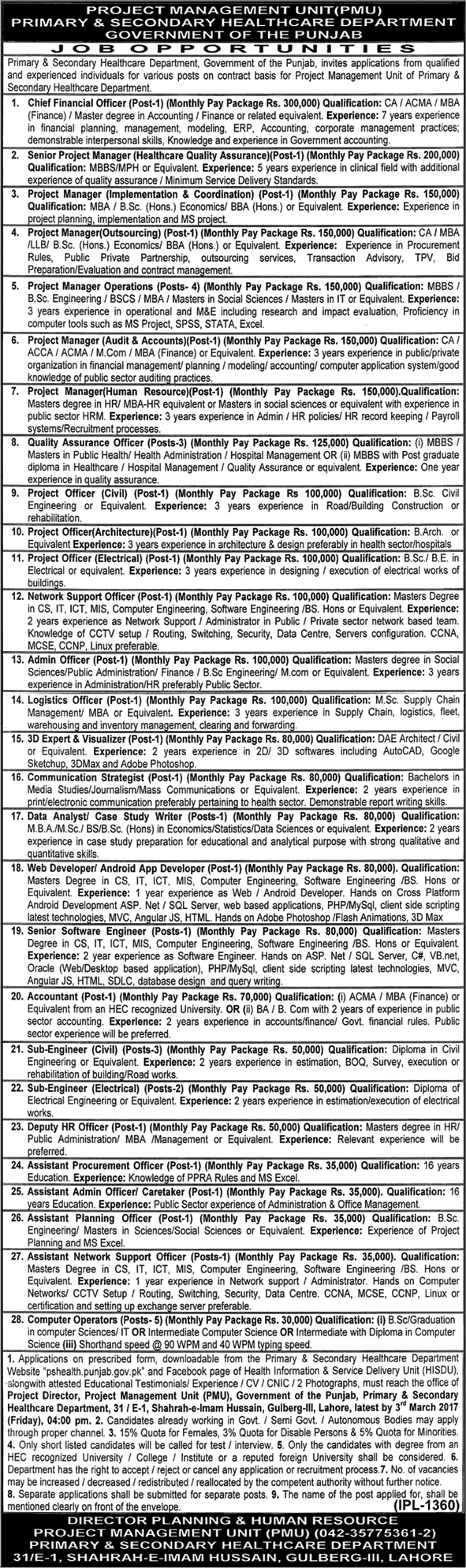 Punjab Primary and Secondary Healthcare Department Jobs 2024 Application Form Test Date Vacancies Eligibility