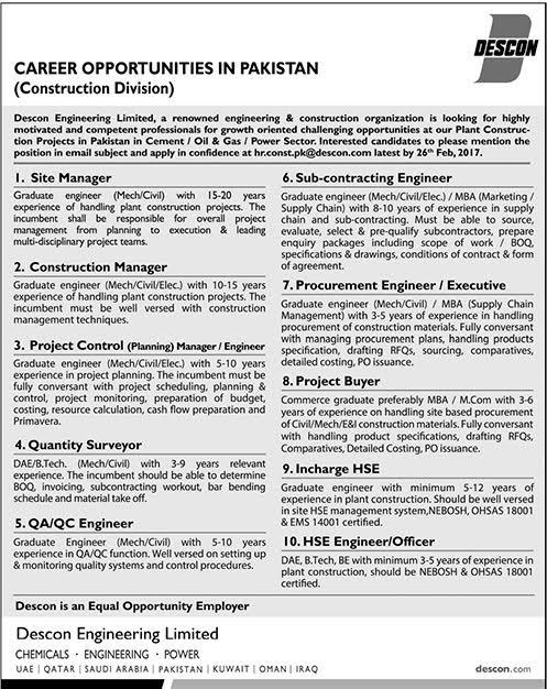 Descon Engineering Limited Pakistan Jobs 2024 How to Apply Online Eligibility Qualification Requirements