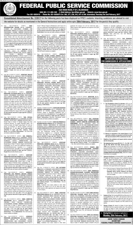 Federal Public Service Commission FPSC Islamabad Jobs 2024 in Education Department Apply Online Eligibility Criteria