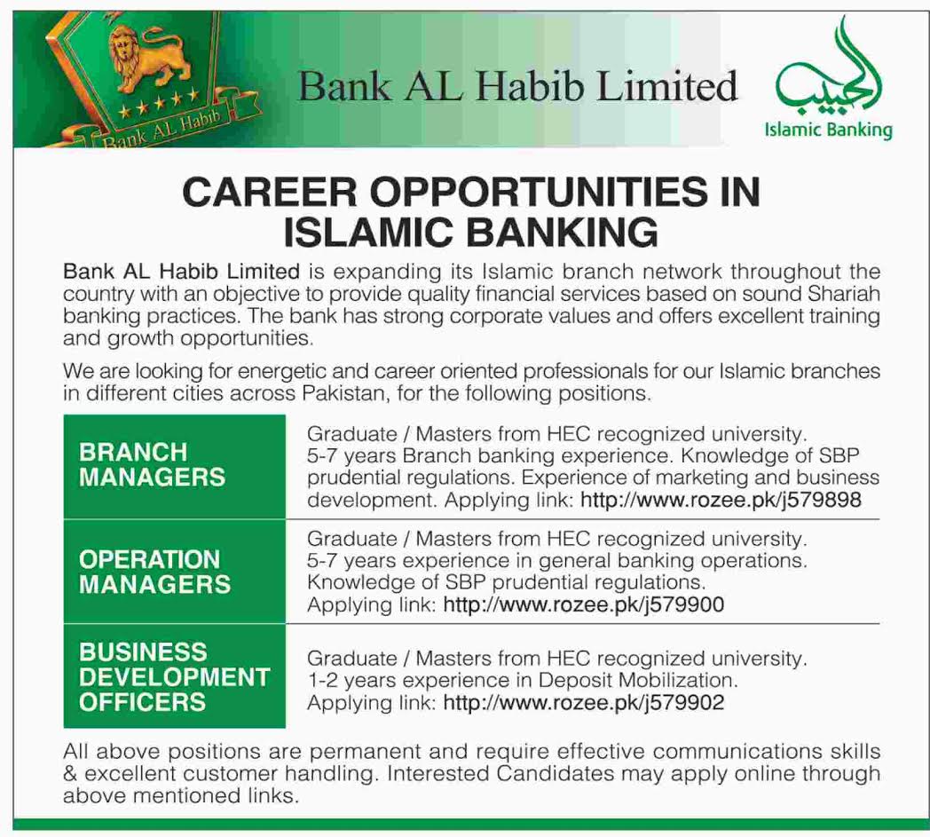 Bank Al Habib Business Development Officers Branch Operation Managers Jobs 2024 Apply Online Registration Last Date