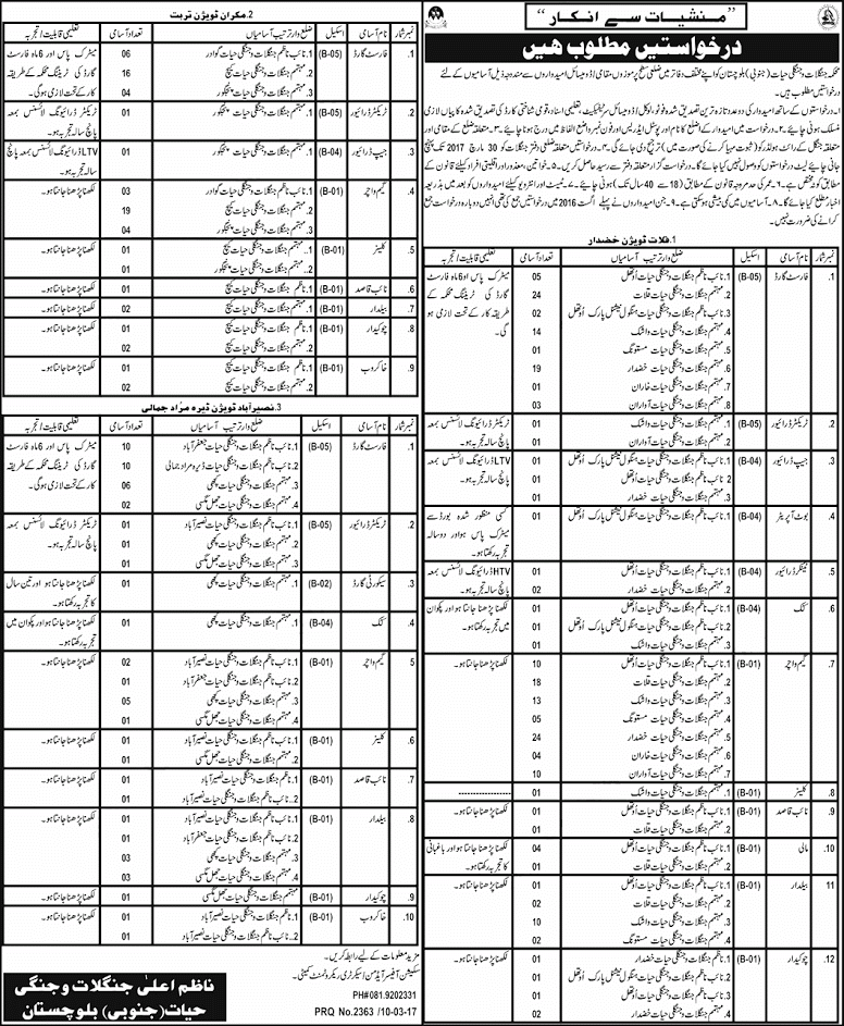 Forest and Wildlife Department Balochistan Game Watchers Guards Jobs 2024 Eligibility Criteria Date and Schedule Application Form