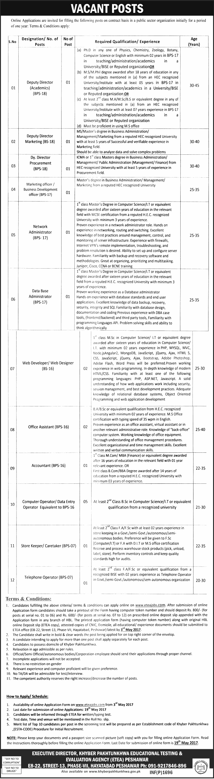 Peshawar ETEA KPK Govt Jobs 2024 in Public Sector Organization Eligibility Criteria Application Form Procedure