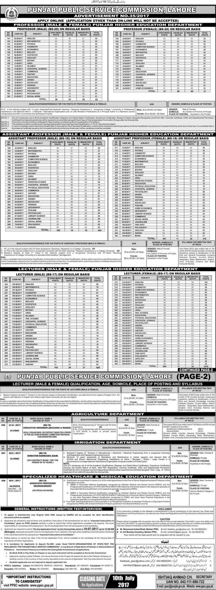 PPSC Lecturer Professor Jobs 2024 For Male Female Online Registration Challan Form Test Schedule Dates