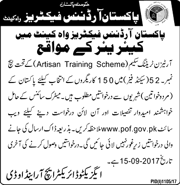 Pakistan Ordnance Factory POF Wah Cantt Apprenticeships Training Scheme 2024 How to Apply Online Last Date