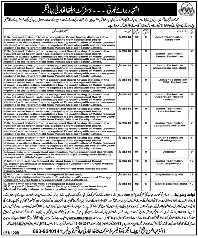 Bahawalnagar District Health Department Govt Jobs 2024 Application Form Test Interview Schedule