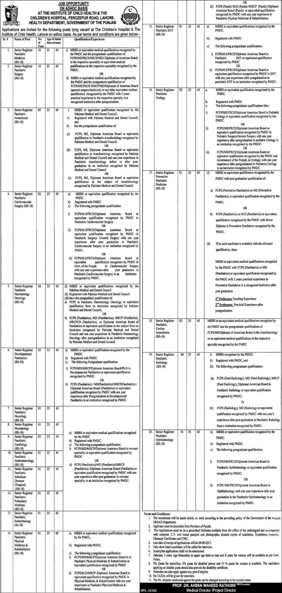 The Children Hospital Lahore Institute OF Child Health Department Govt Jobs 2024 Eligibility Criteria Application Form Last Date