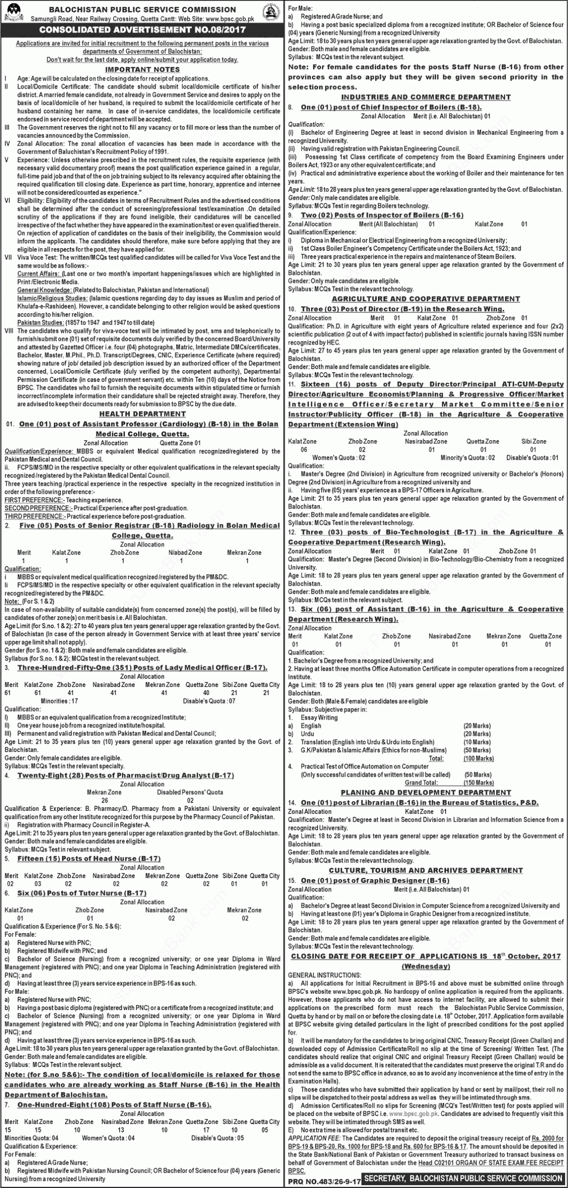 Balochistan Public Service Commission BPSC Health Department Jobs 2024 Apply Online