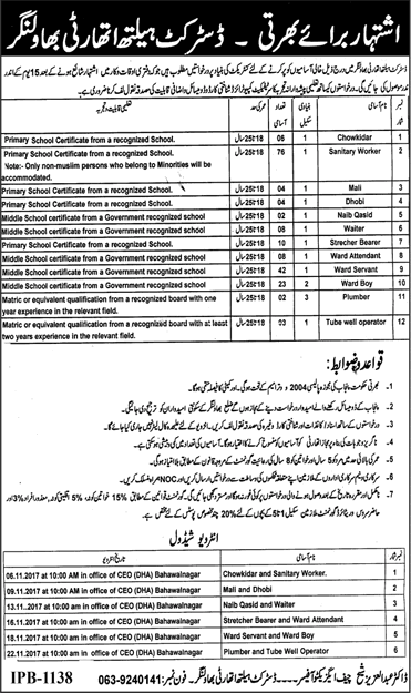 District Health Authority Bahawalnagar Jobs 2024 Interview Schedule