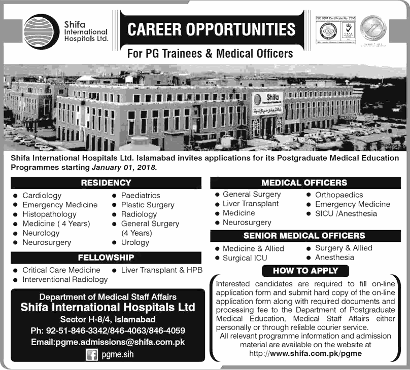 Shifa International Hospital Ltd Islamabad Latest Jobs 2024 Medical Officers