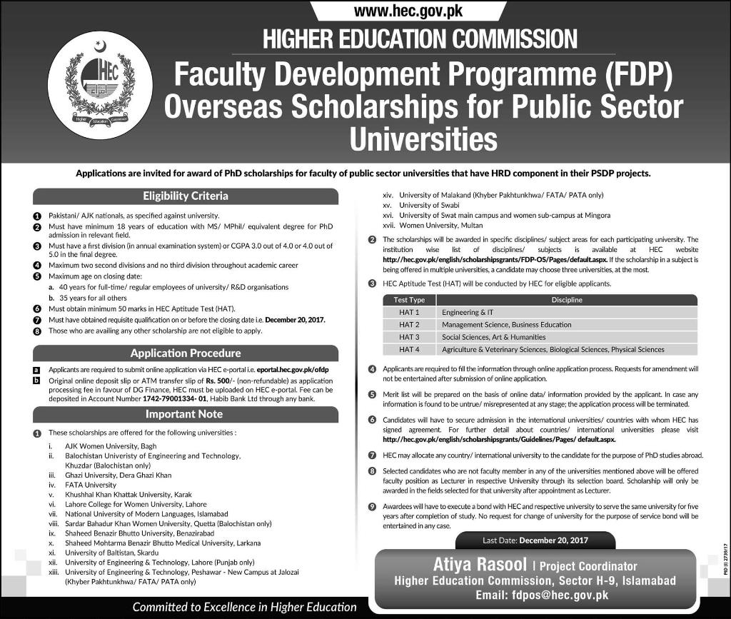 Higher Education Commission FDP Overseas Scholarship 2024 Online Apply