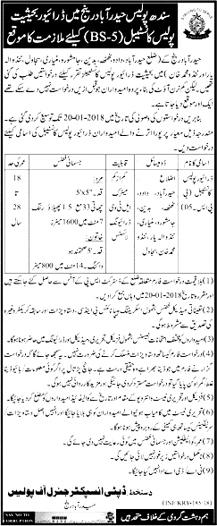 Sindh Police Jobs 2024 Constable Driver Hyderabad Range Eligibility Criteria