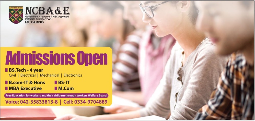 National College Of Business Administration NCBA & E Lahore Admission 2024 Registration Schedule