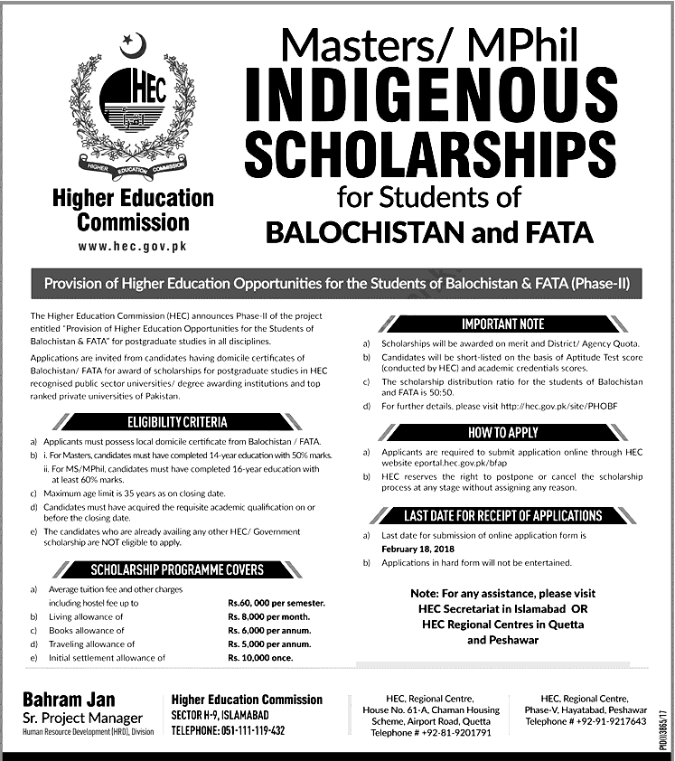 HEC Master Mphil Indigenous Scholarships 2024 Online Application