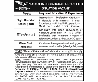 Sialkot International Airport Limited Jobs 2024