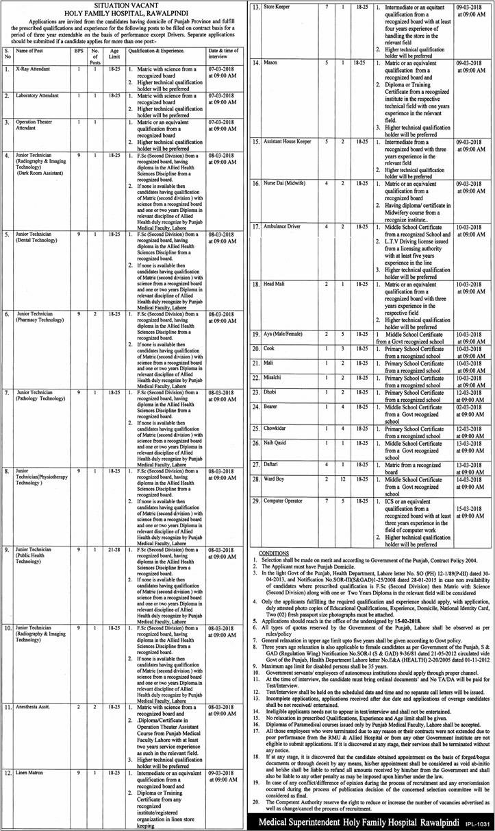 Holy Family Hospital Rawalpindi Jobs 2024