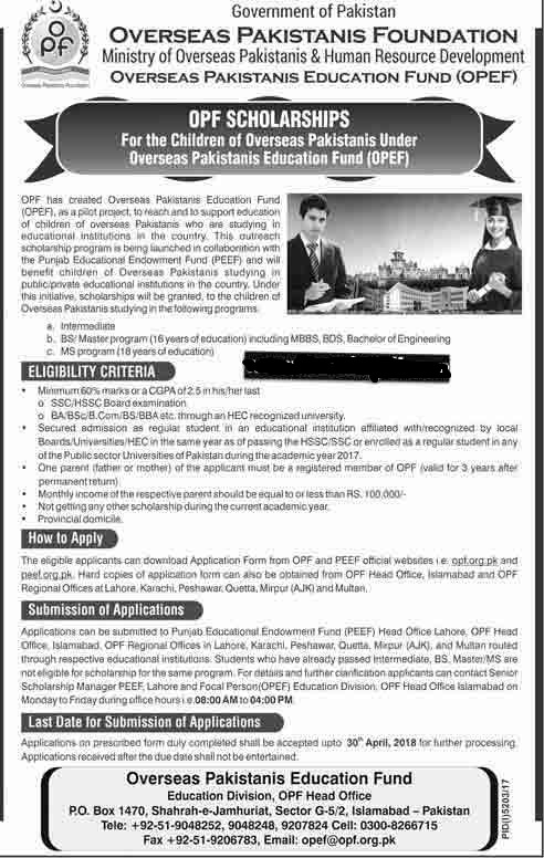 Overseas Pakistanis Education Fund OPEF Scholarship 2024 How To Apply