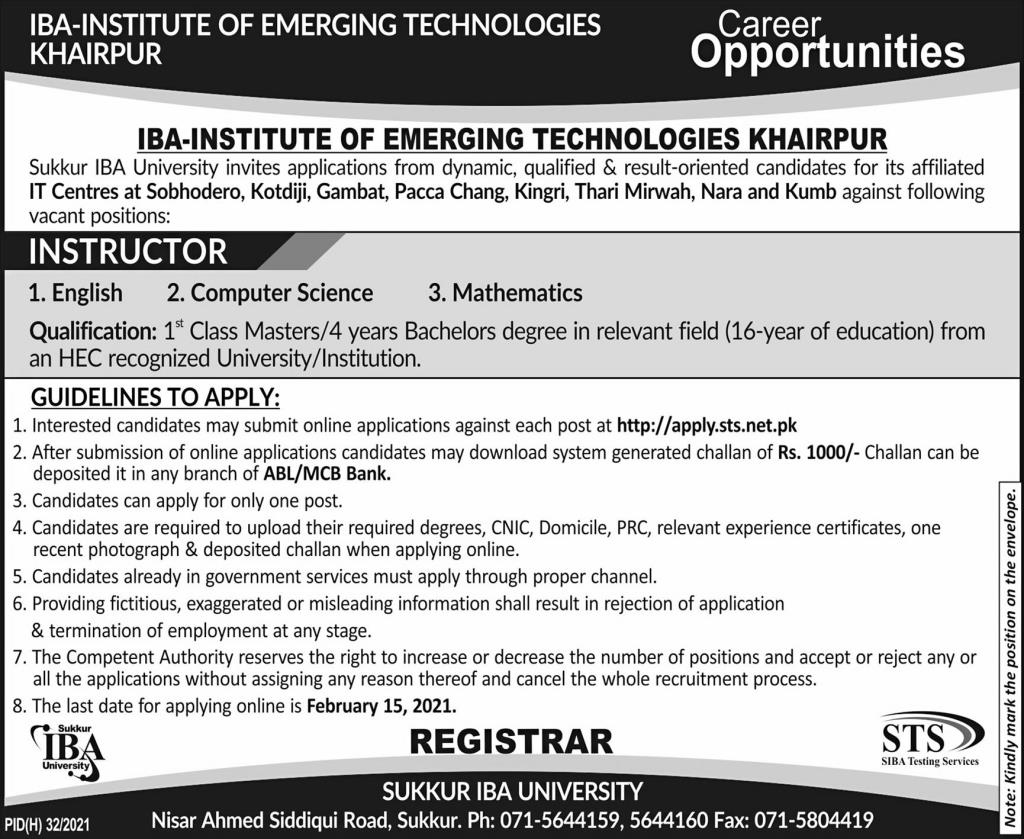 IBA University Jobs 2024 Sukkhar Terms and Conditions Eligibility Criteria