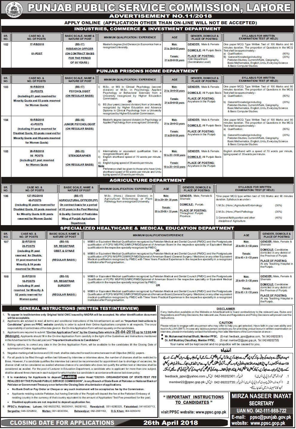 PPSC Punjab Public Service Commission Prisons Home Department Jobs Screening Test 2024 Online Apply