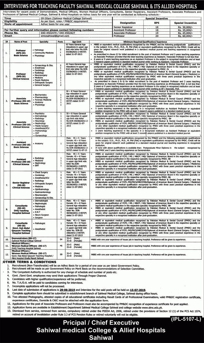 Medical College Sahiwal Jobs 2024 Application form Eligibility Criteria And Online Registration