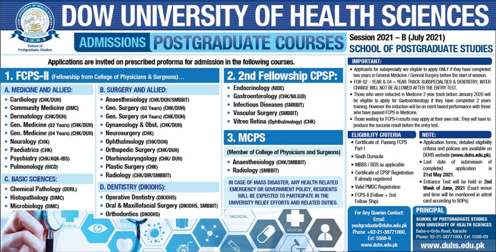 Dow University of Health Sciences DUHS Karachi Admission 2024 Application Form Eligibility Criteria Procedure