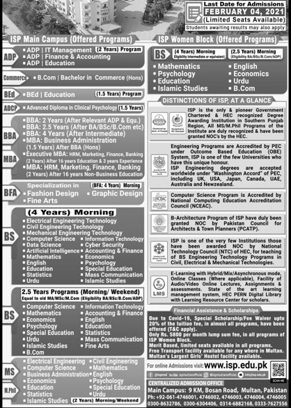 Institute Southern Punjab ISP Admission Spring 2024 Application Form