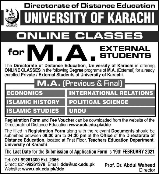 Karachi University Admission 2024 For MA MSc Online Registration Procedure Dates and Schedule