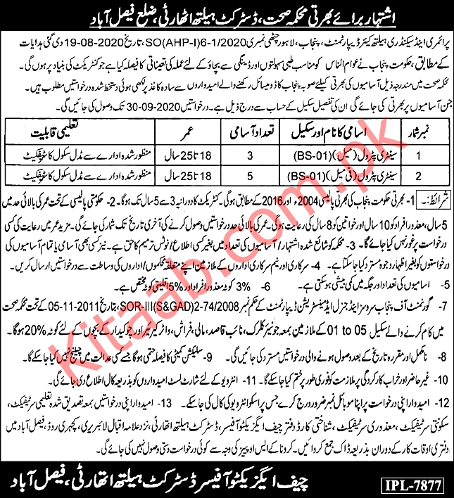 Faisalabad District Health Department Authority Govt Jobs 2024 Application Form Eligibility Criteria Test Interview