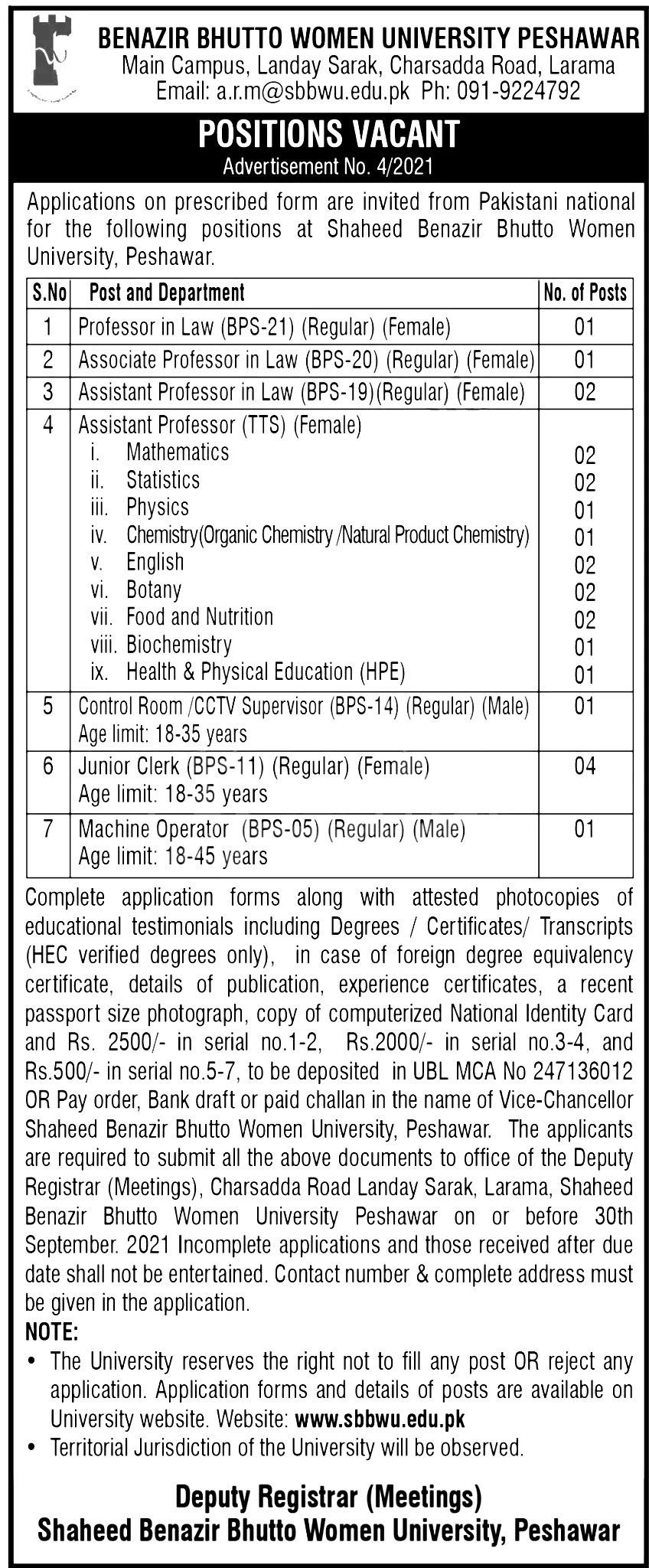 Shaheed Benazir Bhutto University Teaching and Non Teaching Jobs 2024 Application Form Eligibility Criteria