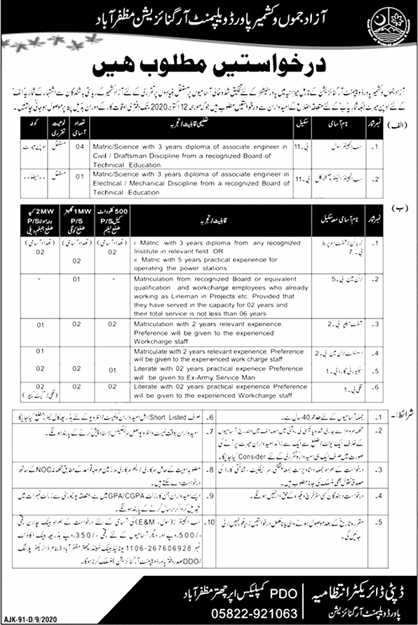 AJK Power Development Organization Jobs 2024 Application Form Eligibility Criteria