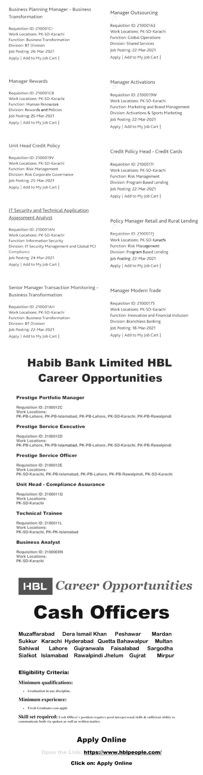 Habib Bank Limited HBL Jobs 2024 Online Apply