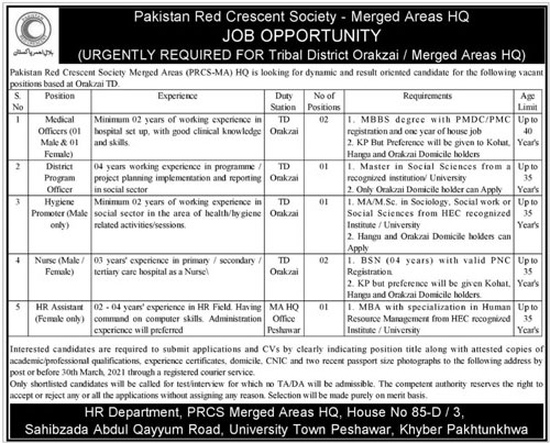 Pakistan Red Crescent Society PRCS Jobs 2024 Application Form Terms and Conditions